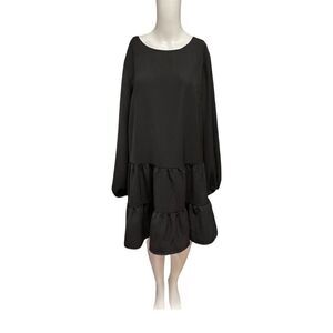 Nomade Molly Bracken Womens Size Large Black Woven Ruffle Shift Mini Dress NWT